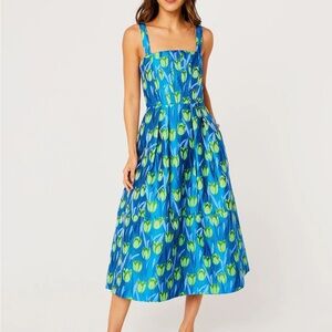 Abbey Glass Catherine Dress in Cobalt Tulip Jacquard